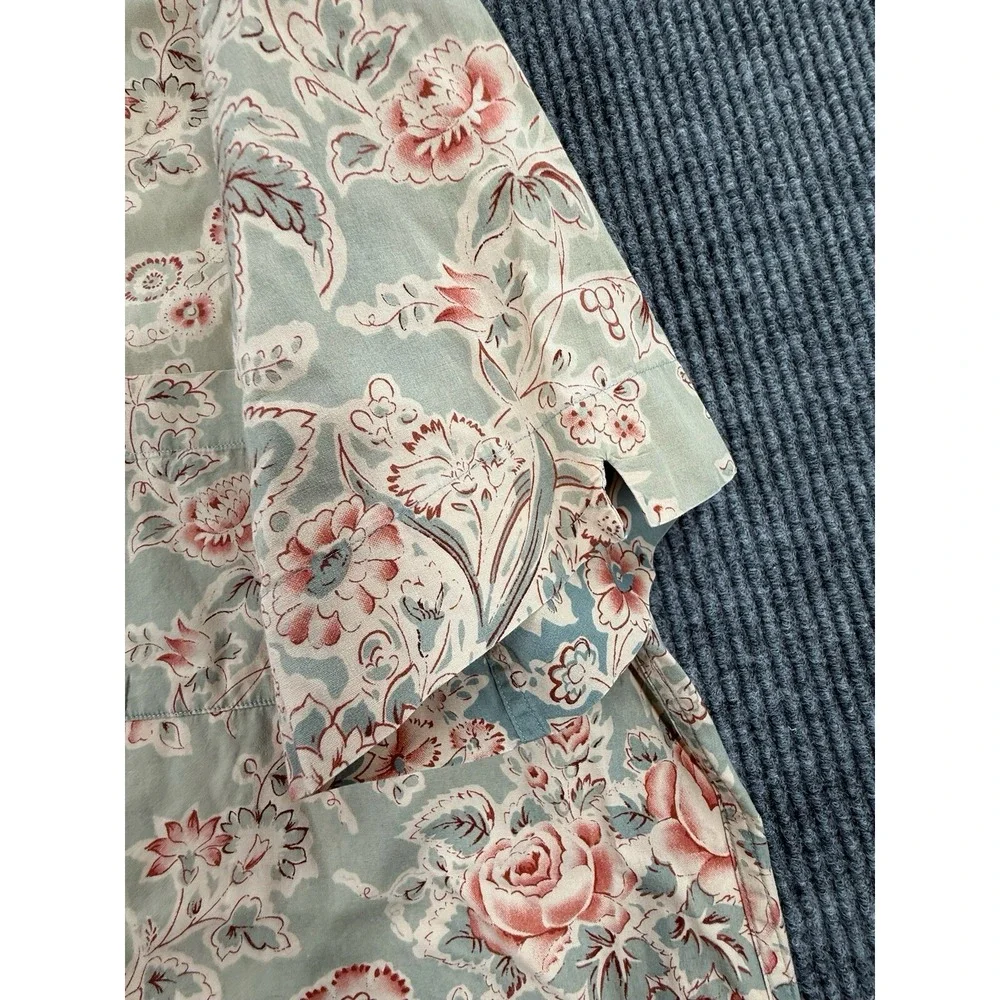 Polo Ralph Lauren Shirt Mens Medium Blue Floral Roses Short Sleeve Button Up VTG